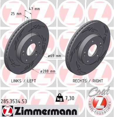 2x Bremsscheibe BLACK Z ZIMMERMANN 285.3534.53 für HYUNDAI i30 PDE PD PDEN GDI