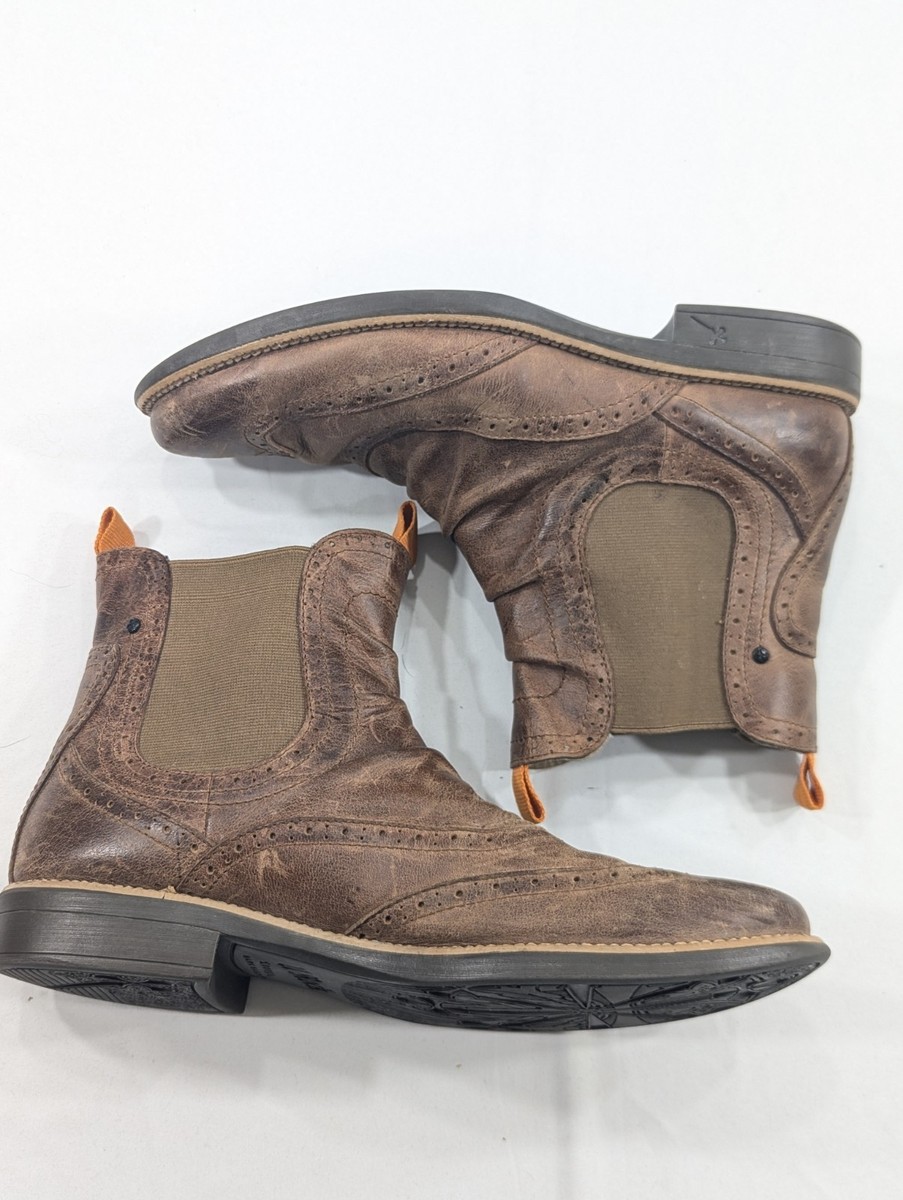 Mark Nason Boots Men 9 U Rock Lounge Slip-on Pull On Wingtip Western Wear Boots‎ Mark Nason Rock Lives Dragon Zip Brown Italian Leather Boots  main image 4