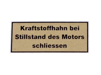 Aufkleber MOGA Kraftstoffhahn schließen 35x16mm für Zündapp, Kreidler, Hercules,