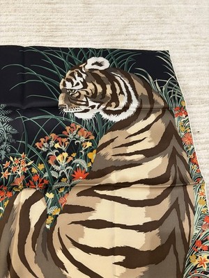 HERMES NEW 🎁GIFTABLE SCARF 70 Tiger Tyger scarf black silk | eBay
