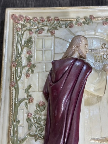 Targa da parete vintage in gesso Gesù bussa alla porta arte religiosa 3D nessun danno - Foto 9 di 13