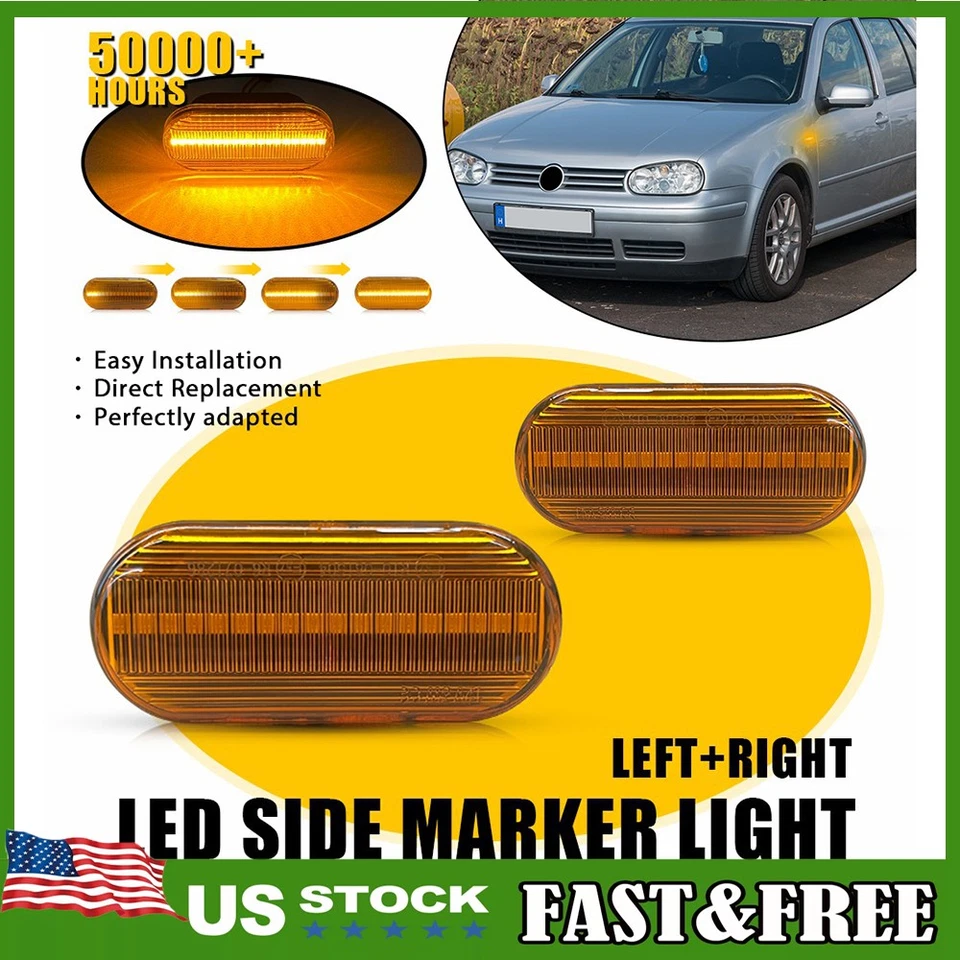 For VW MK4 Jetta Bora Passat Dynamic LED Fender Side Marker Light Front 1~10X - Image 4 of 4