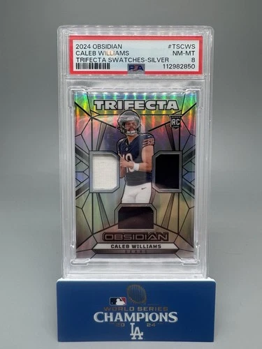 Caleb Williams 2024 Obsidian Holo Trifecta Rookie Triple Patch 97/99 TSCWS PSA 8