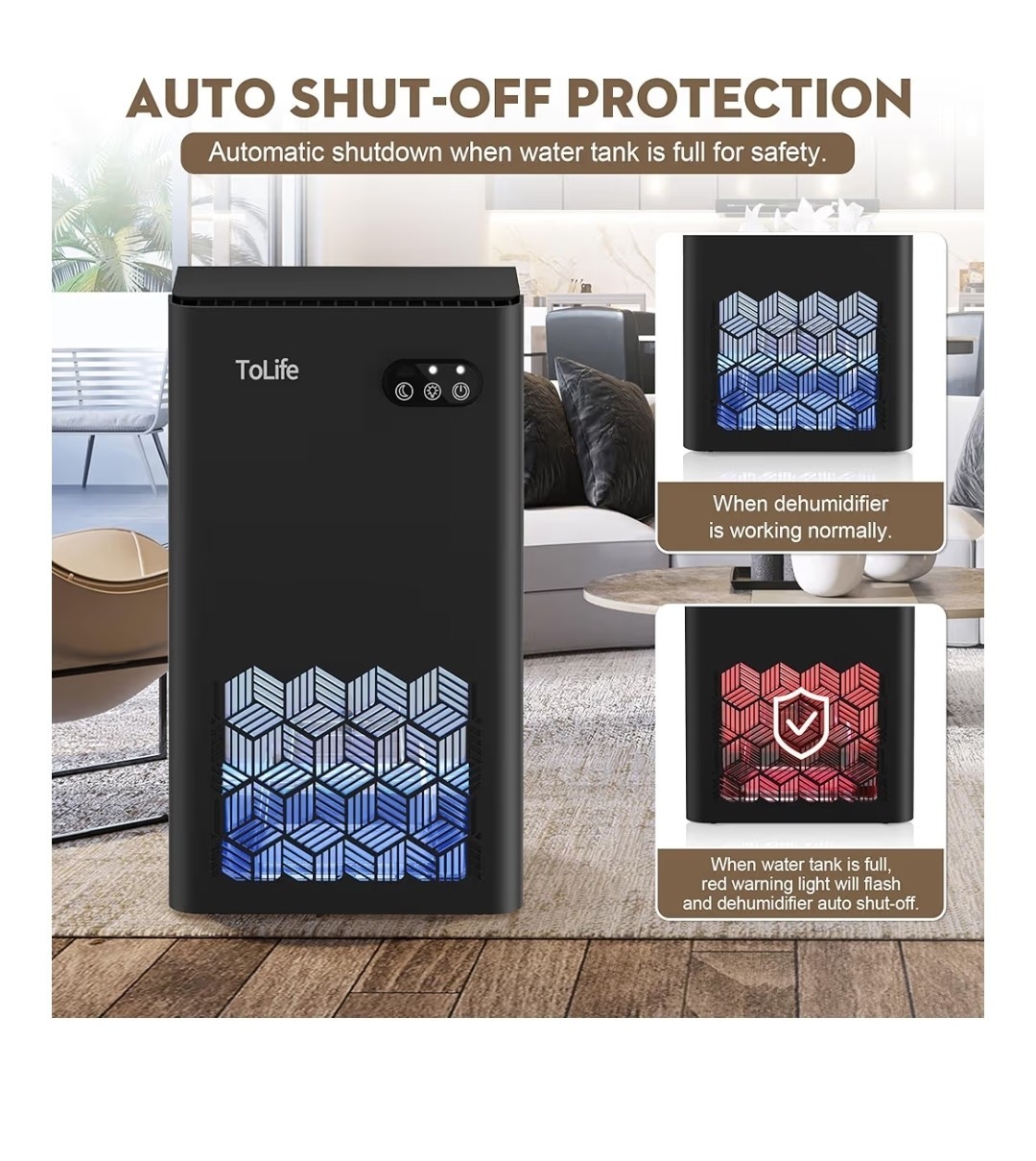 Tolife Dehumidifiers for Home 95 OZ Water Tank, 1000 sq.ft Dehumidifier for Base