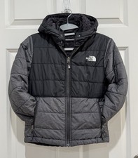 The North Face Boys Puffer Jacket S 7/8 Gray Black Full Zip Winter Coat