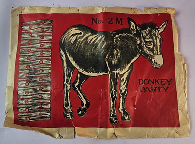 Original Donkey Party 1928 Pin the Tail Canvas Saalfield 20 x 23 + ENVELOPE