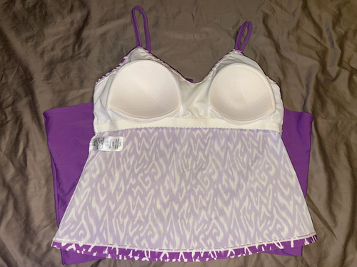 CABANA BEACH L (14) nylon blend SWIMSUIT LAVENDER/WHITE 2 PIECE pre-owned - Picture 11 of 19