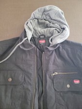 Wrangler Workwear Hooded Canvas Jacket Black Quilted Lined Medium