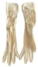 Vintage Long Cream Satin Gloves Women  s Elegant Formal Wear 15" Length Ruffled L