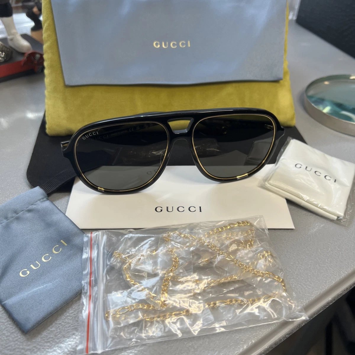 Gucci Aviator Gold Sunglasses for Men for sale | eBay