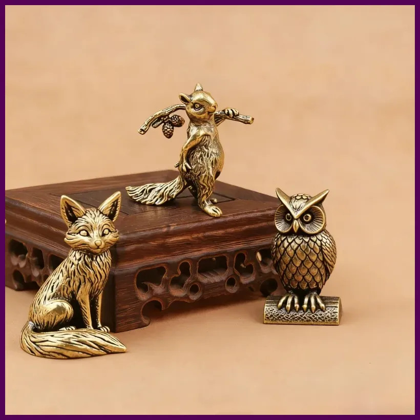 Brass Owl Ornament Handmade Boho Desk Home Decor Figurine