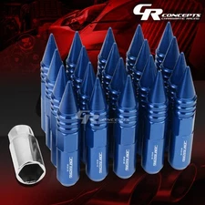JDM BLUE 20PCS M12X1.5 20MM OD 107MM TALL ALUMINUM LUG NUTS SPIKED CAPS+ADAPTER