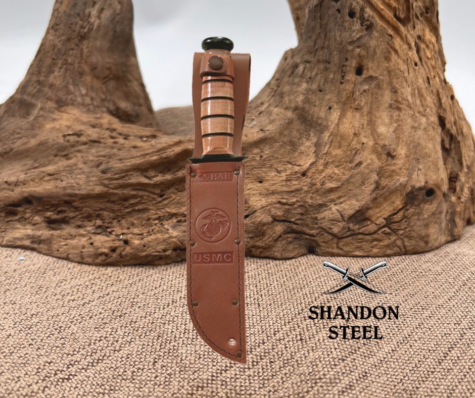 KA-BAR USA 1217 Brown Leather Replacement Sheath USMC Logo F