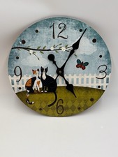 Decorative Calico Tuxedo Cat Wall Clock Sky B...
