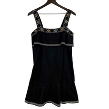 Madewell Linen Blend Shift Tiered MIni Embroidered Dress Black - Size S