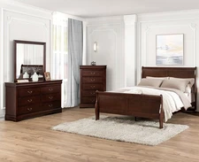 Louis Philippe Transitional Style Queen Size 3pc Bed Set Cherry Finish