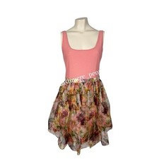 ALICE + OLIVIA Chara Stretch Mesh-Paneled Floral Print Silk Organza Mini Size 4