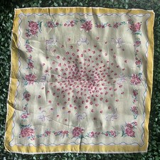 Darling vintage 50s 60s silk scarf with ribbons and fliers in yellow and pink