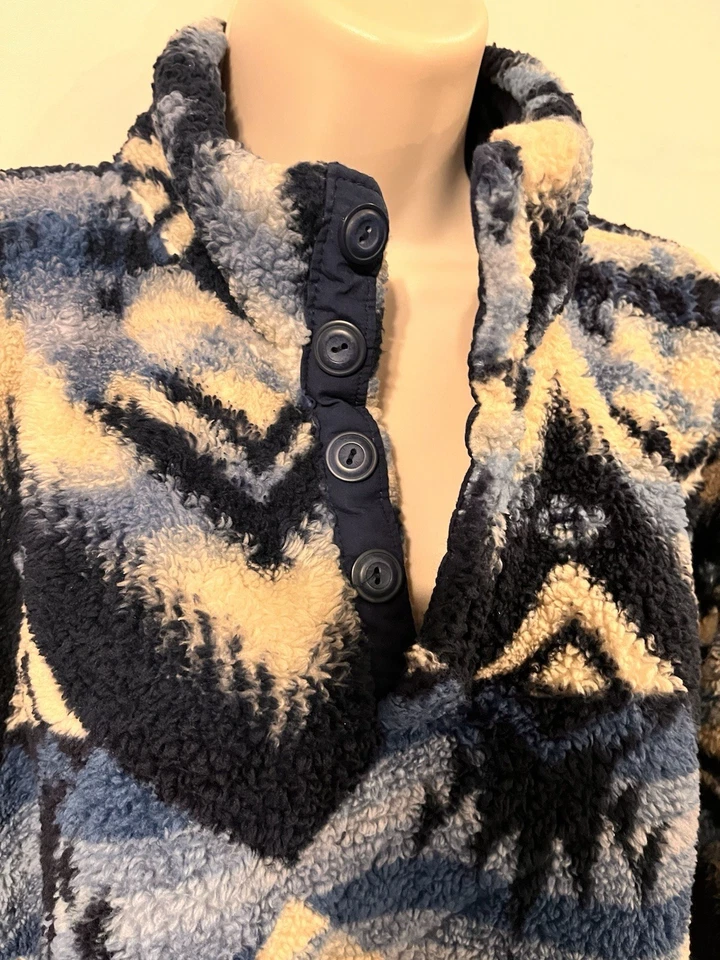 Chaqueta Pull Over Lucky Brand Para Mujer Talla XL Otoño Invierno Estampado Azul Polar Foto 3 de 4