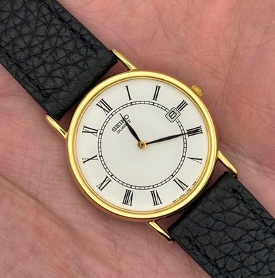 2000's Vintage Seiko Men's Gold Train Track Roman Watch w/NEW BAND - 7N29 Quartz