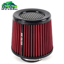 Universal 3 Inch 76mm Inlet Air Intake Cone Filter Replacement Air Filter RED