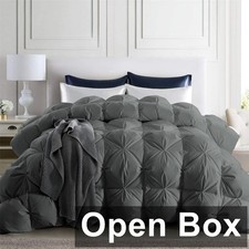puredown Goose Down, Pinch Pleated Comforter, Full/Queen Size, Winter Grey