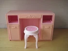 Vintage Mattel Barbie Sweet Roses Pink Vanity  Desk + Stool  1987