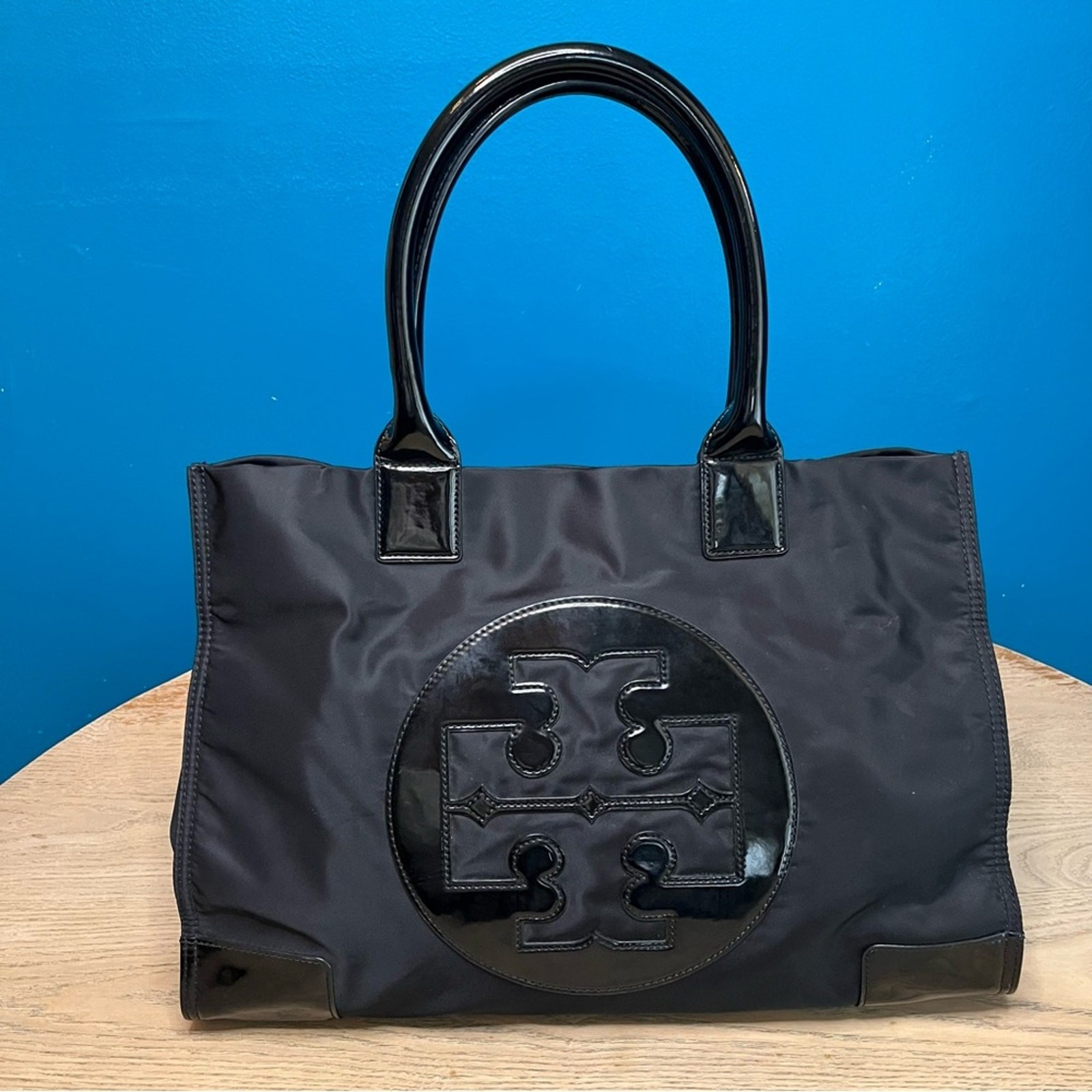 Tory Burch Ella Black Nylon Tote Extra Large Women's Purse Logo Travel Bag