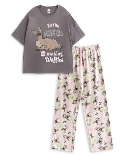 Shrek Pyjama-Set bunt Esel Kurzarm langes Bein Damen - Bild 1 von 8