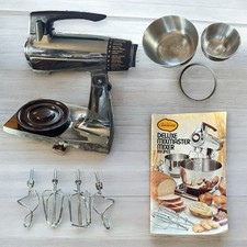 Vintage SUNBEAM Deluxe Mixmaster Mixer - Bowls & Beaters - Chrome/Brown Tested