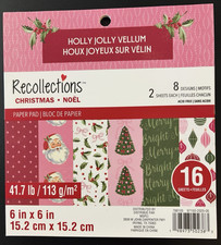 HOLLY JOLLY VELLUM 6X6 SCRAPBOOK PAPER PAD 16 SHEETS ~ RECOLLECTIONS VINTAGE