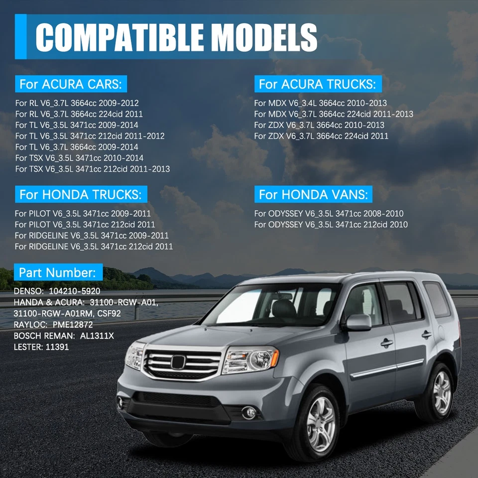 Alternator for 2009-2011 Honda Pilot 2008-2010 Odyssey 2009-2014 Acura TL 3.5L Foto 4 de 4