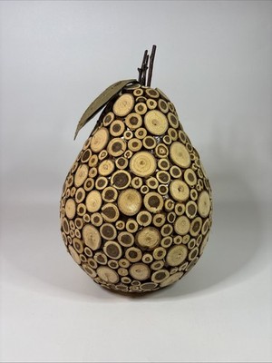 Pear Fruit Folk Art Natural Wood Slices Rustic Country Home Decor 10  T x 7  W