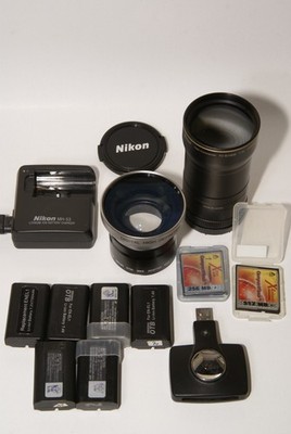 Für Nikon Coolpix 8700+5700+5400  Weitwinkelvorsatz +Telekonverter+ 6 Akkus ect.