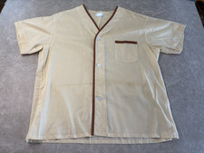 Vintage JC Penny Beige Color Pajama Button Up Shirt Men's XL