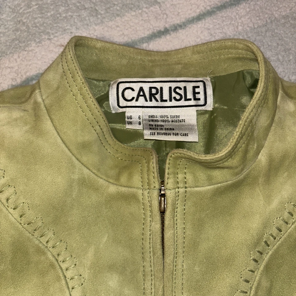 Chaqueta de Gamuza de Cuero Carlisle Vintage Talla 6 Y2K Moto Estilo Matcha Verde  Foto 3 de 4
