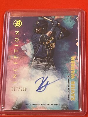 ZAVIER WARREN 2021 BOWMAN INCEPTION ON CARD AUTO # /600 MILWAUKEE BREWERS