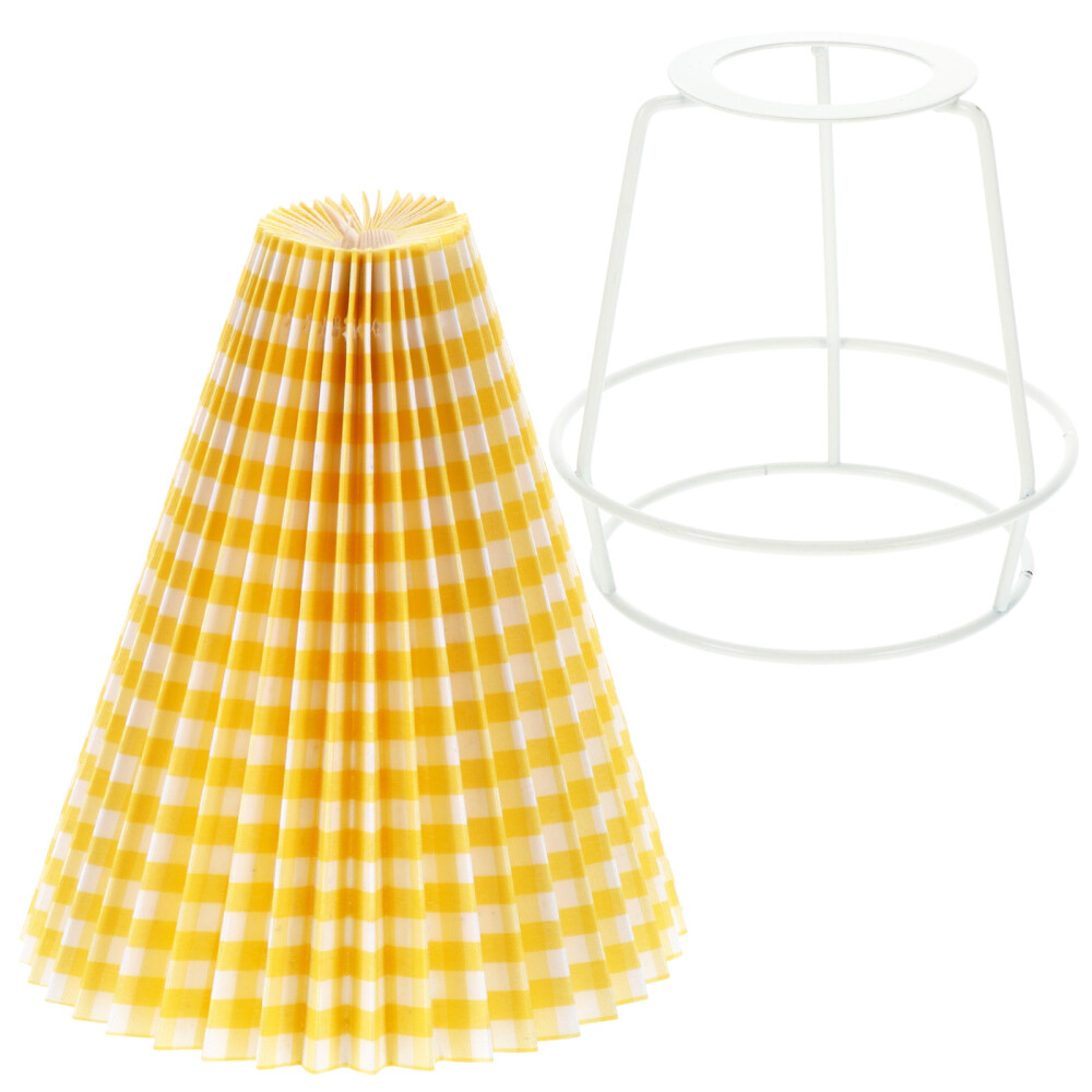 2x Fabric Clip On Lampshade Yellow Pleated Lamp Shades Yellow Plaid