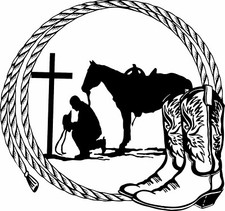 Praying Cowboy Rope Cross Horse Boots Car Truck Window Vinyl Decal Sticker