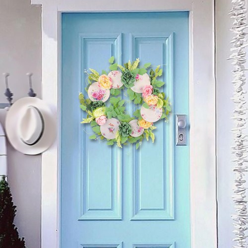 Couronne De Porte 50 Cm Fleurs Artificielles Vertes - Pour Printemps/été, Extérieur, Mariage, Déco
