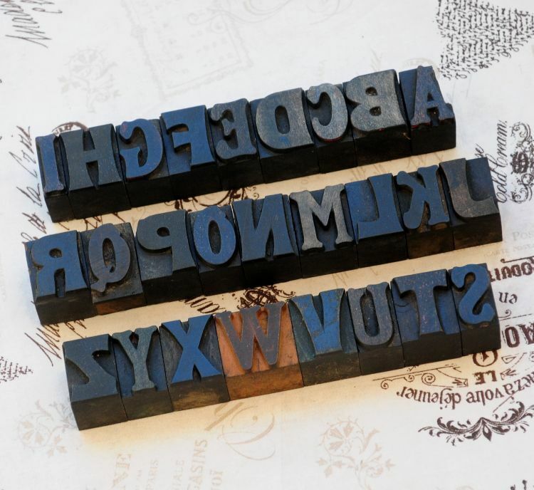 A-Z mixed alphabet letterpress wooden printing blocks wood type Vintage printer´