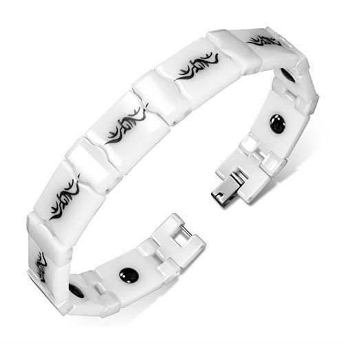 Gourmette homme céramique blanche tribal noir pour un style moderne