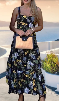 ZARA NEW WOMAN SS24 BLACK/YELLOW FLORAL PRINT MIDI DRESS REF ZARA NEW WOMAN SS24 BLACK/YELLOW FLORAL PRINT MIDI DRESS REF