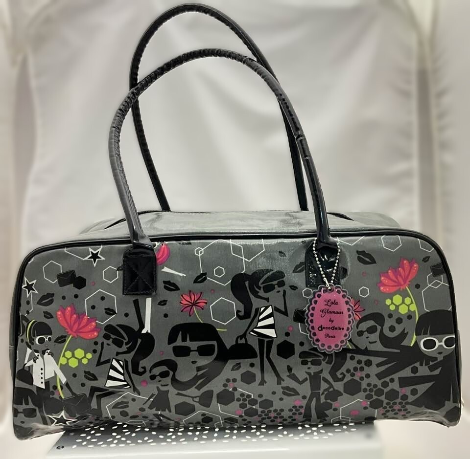 Décodélire collection Lola Glamour sac vinyl gris motifs filles 44x22x 17  cm env