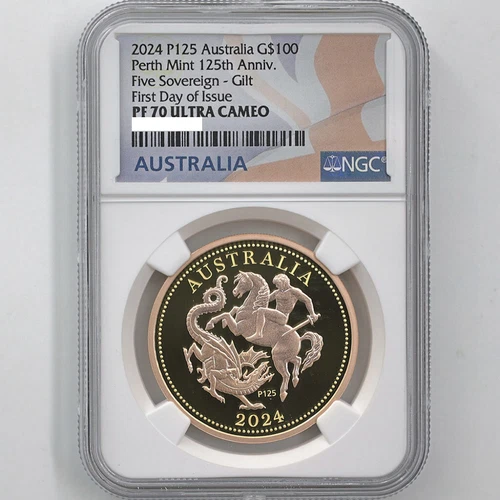 2024 Australia Perth Mint 125th Anniv. 5 Sovereign Gold Proof Coin NGC PF70 FDOI