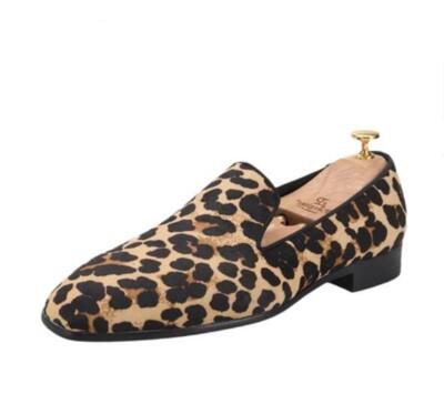 Men's Fashion British Round Toe Leopard Slip On Loafers Youth