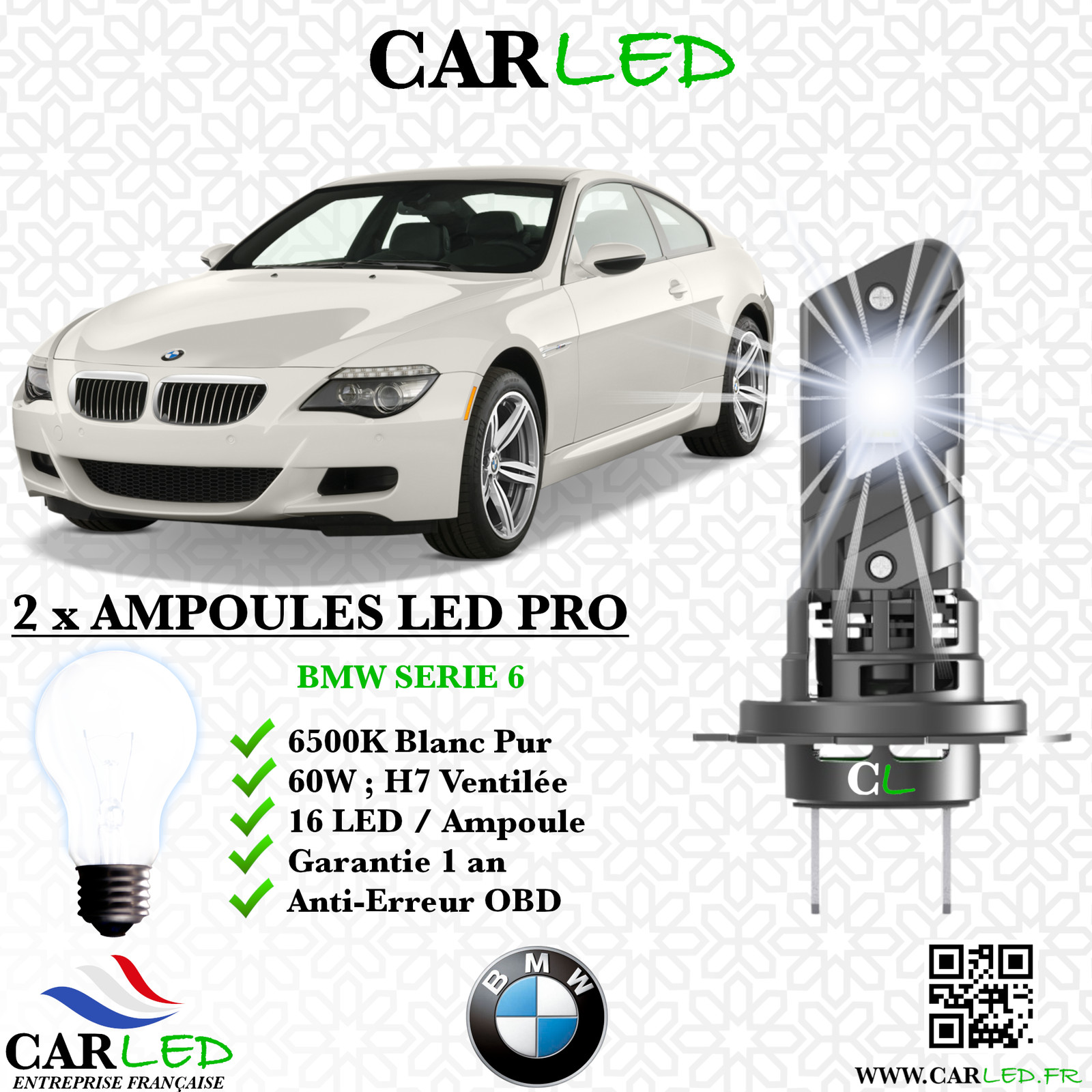 Ampoule LED BMW Série 6 E63 E64 éclairage blanc premium