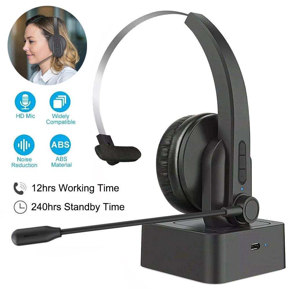 Wireless Trucker Bluetooth Headset With Noise Cancelling Mic For Phones PC