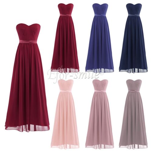 Women Chiffon Pleated High-Waisted Empire Bridesmaid Dress Long Evening Gowns - Picture 1 of 35