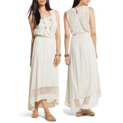 Chico's Women's Cream Ariel Lace Detail High-Low Maxi Dress Size  1/Medium/US-8 | eBay